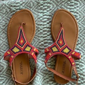 Just fab brown sandals with colorful beads
